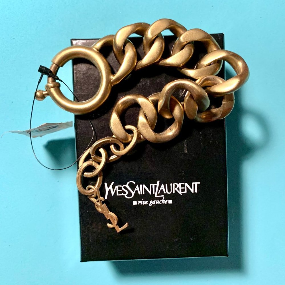 YSL Chunky Brass Chain Link Bracelet W/ Logo, SP13